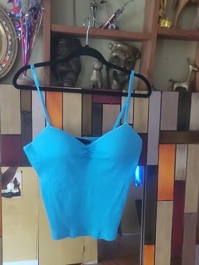 No Boundaries Bright Blue Ribbed Built -im Bra Cami
